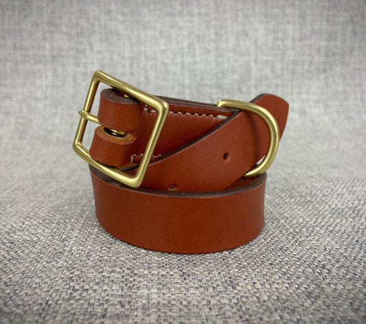 Handcrafted full grain leather dog collar made in New Hampshire, USA.