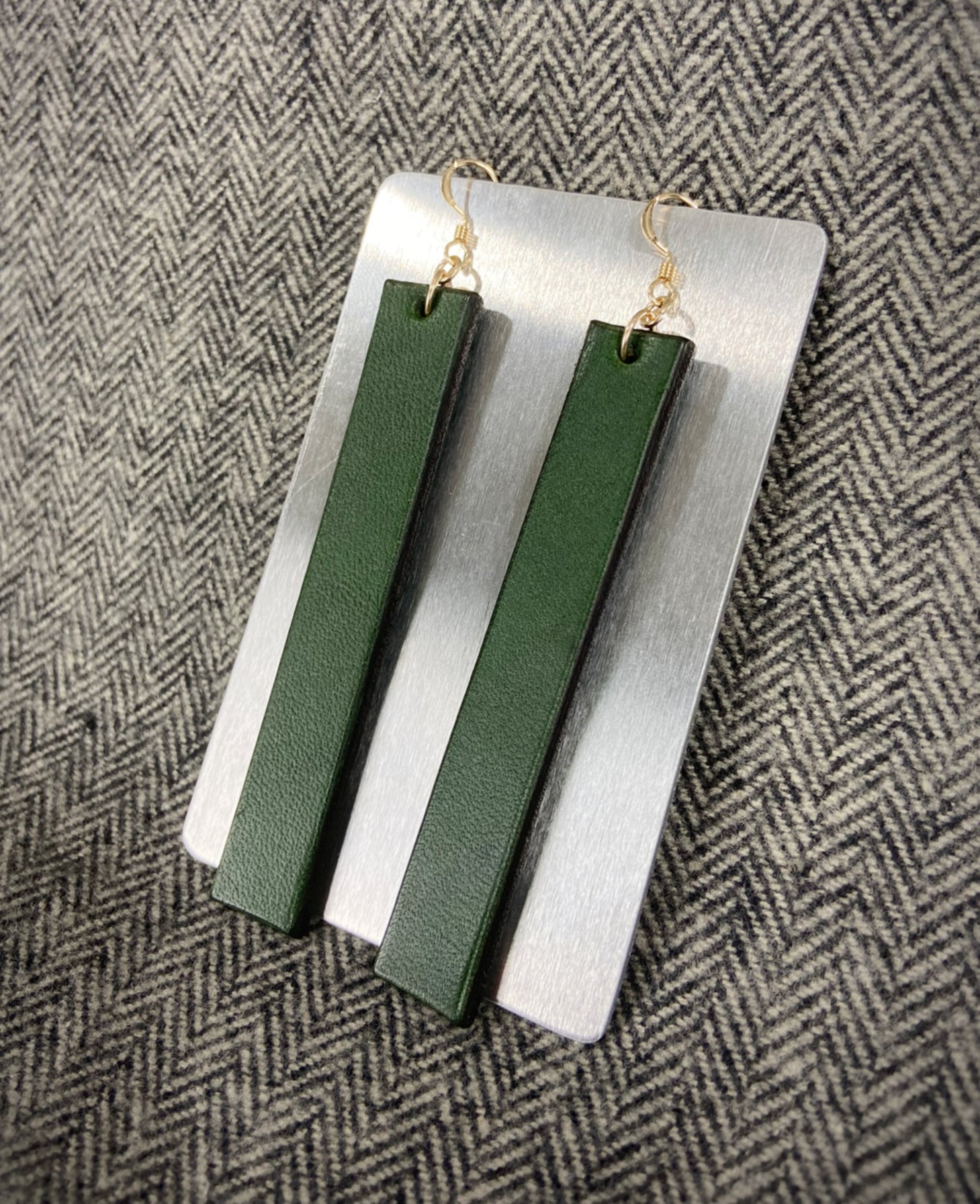 Rectangle earrings handcrafted full grain leather earrings with 14Kt gold hooks and findings made by a local artisan in New Hampshire, USA